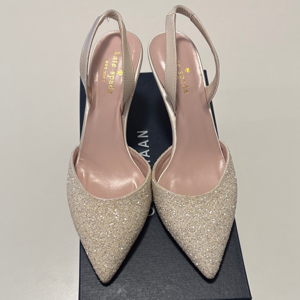 Kate Spade New York Glitter Slingback Pumps in Champagne